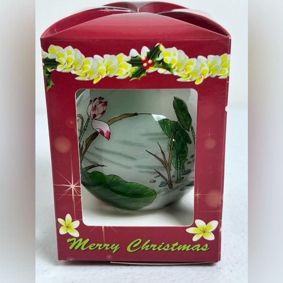 Hawaii Hand Painted Bird Floral Mele Kalikimaka Christmas Glass Ornament - Picture 6 of 13